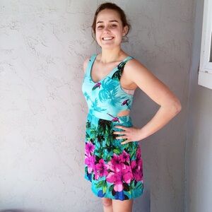 Forever 21 Tropical Print Cut-out Dress